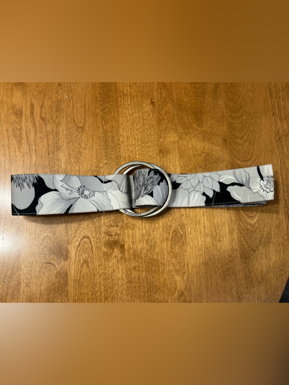 Burberry Floral Canvas Double-Ring Belt in Gray and Black